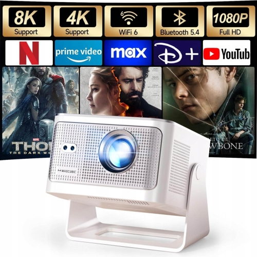 Proyector HY350MAX Full HD/4K, televisor LED Android con WiFi 6 HDR10 y altavoz WiFi.